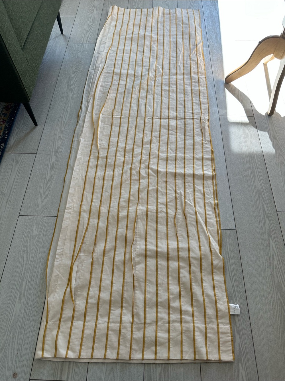 Crate&Barrel Cream Curtain Panel with Golden Yellow Vertical Stripes 84x48